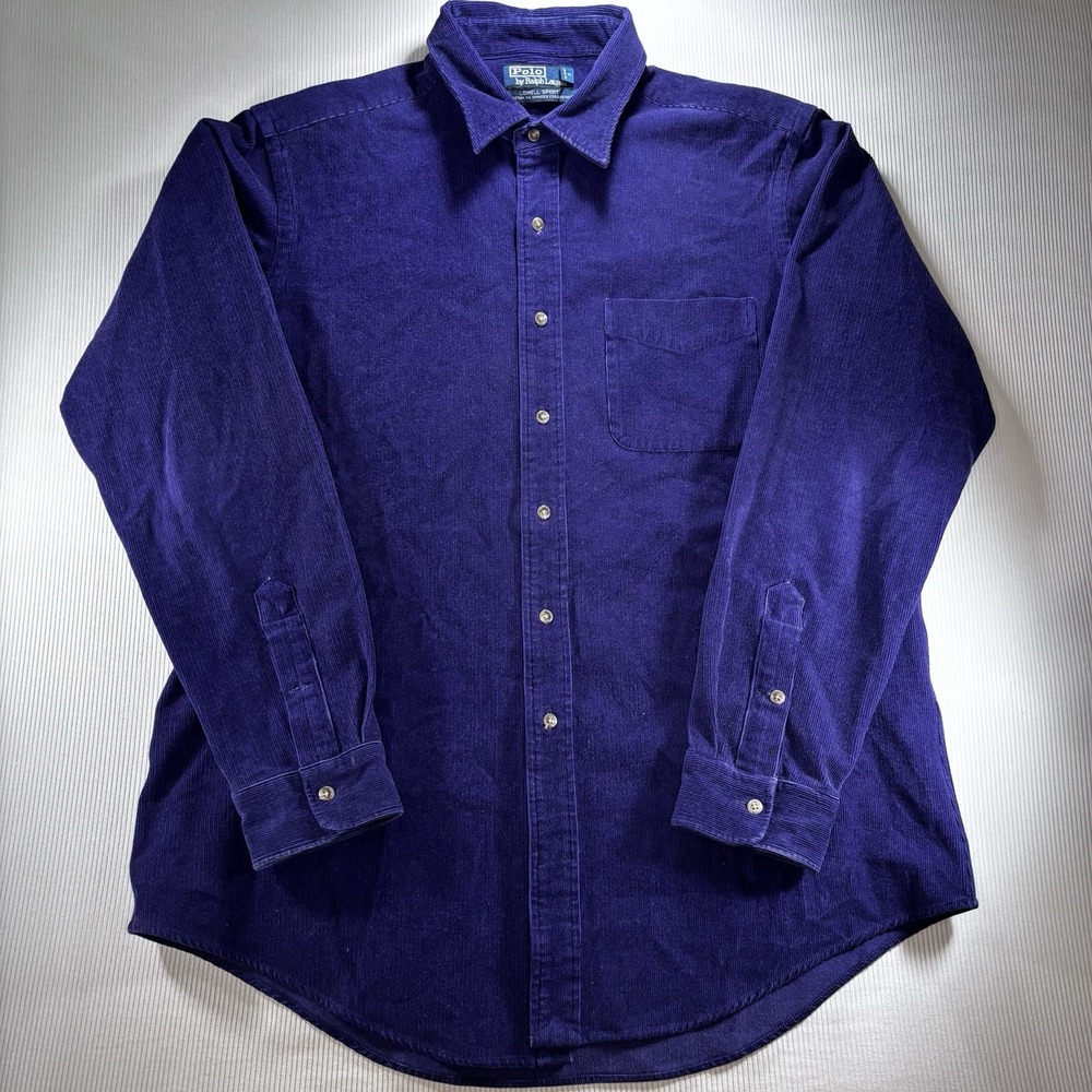 Vtg Polo Ralph Lauren Men's Button Up Heavy Corduroy Blue‎ Lowell Sport XL